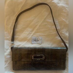 Silver Textured Leather Shoulder Bag